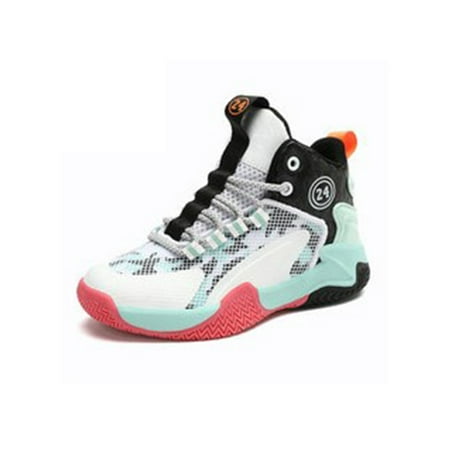 

Daeful Youth Lightweight Lace-up Running Shoe Hiking Basketball Mid Top Sneaker School Non-Slip Mesh Sneakers White 1Y