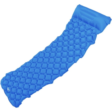 RLC Camping Sleeping Mat – Blue Inflatable Camping Pad and Air Mattress Pillow