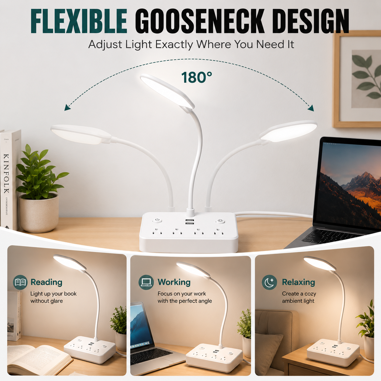 Bohashin LED Desk Lamp with USB Charging Ports photo 4