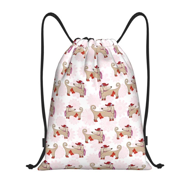 Lukts Dachshund Dog Puppy Pattern Drawstring Backpack Bag Sport Gym Sackpack,String Backpack Sport Bag Sack,Cinch Tote Gym Backpack-Medium