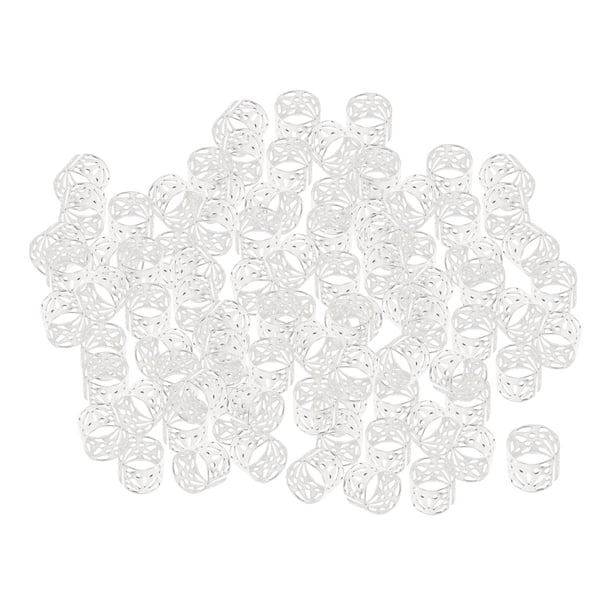 100 cuentas de rastas, accesorios para el cabello, patrón hueco, decoración de moda de metal. Plata