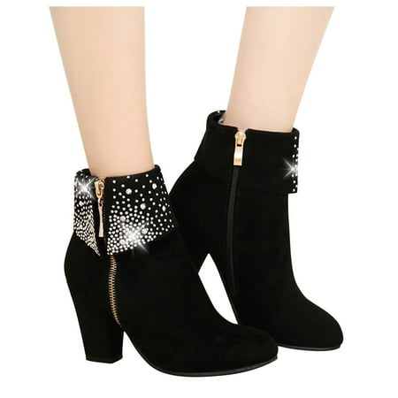 

YHIWU Boots for Women 2024 Rhinestone Boots for Women Cowboy Boots for Women Comfortable Short Casual Women Boots With Side Zipper Low Heel Boots