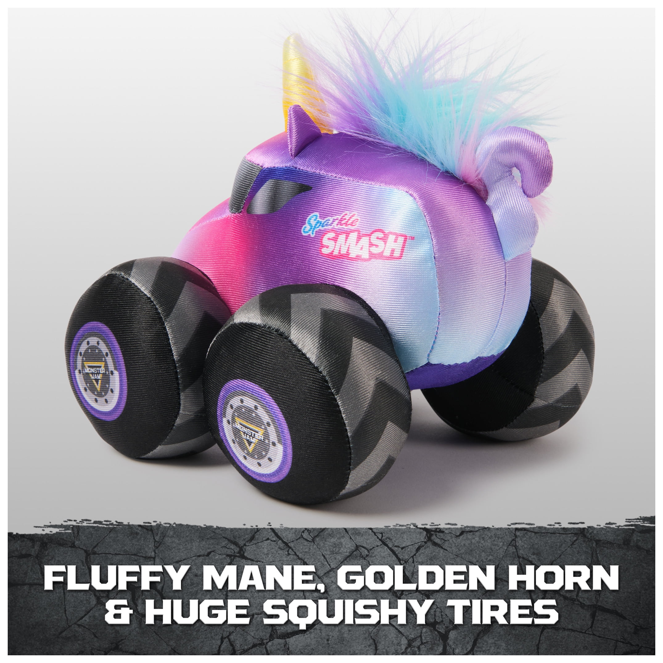 Monster Jam Sparkle Smash Plush Truck with Sound Effects, Plush Toy for Ages 3 and Up, 7”