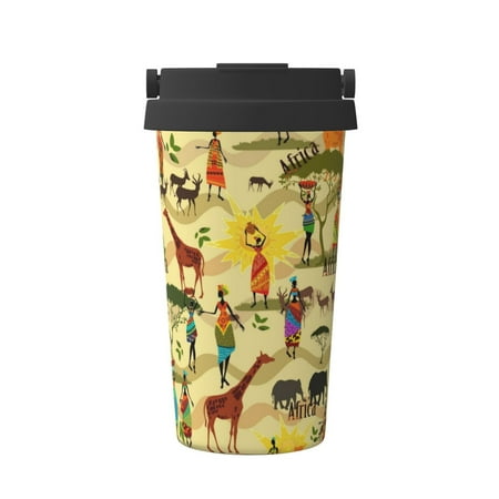 

Xecao Ethnic African Pattern Insulated Coffee Mug with Handle & Flip Thermos Mug Water Bottle Coffee Tumbler Cup