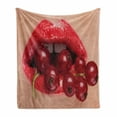 thumbnail image 1 of Lips Soft Flannel Fleece Throw Blanket, Luscious Mount Holding Red Current Berry Branch Illustration Hyperrealistic Image, Cozy Plush for Indoor and Outdoor Use, 50" x 70", Multicolor, by Ambesonne, 1 of 6