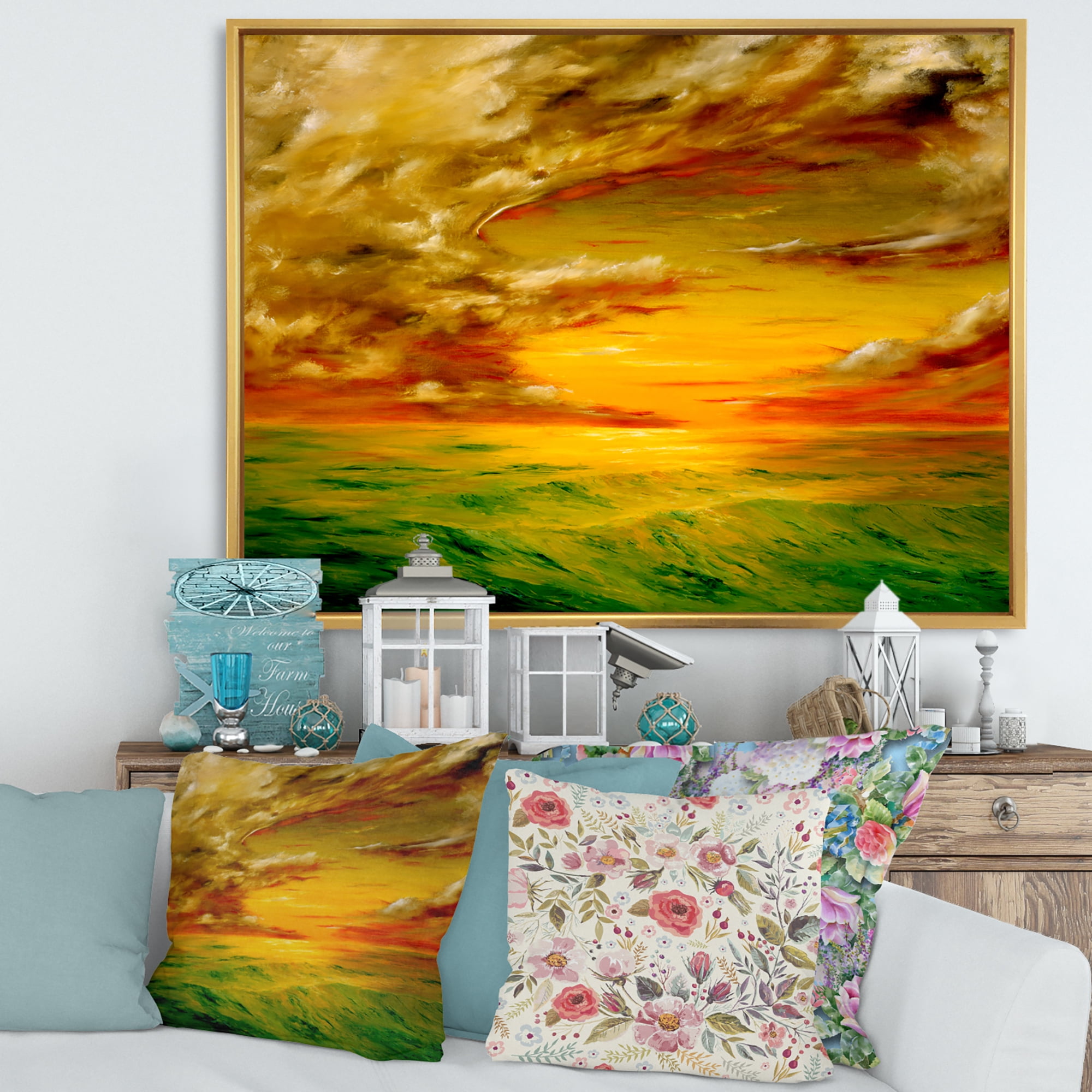 Designart 'Colorful and Bright Sunset At Santa Rosa California' Farmhouse Framed Canvas Wall Art Print