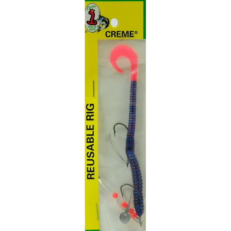 Creme 6 Pre-Rigged Weedless Curl Tail Worm Lure, Electric Grape