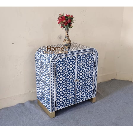 Handmade Bone Inlay Cabinet: Indian 2-Door Storage Unit