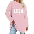 thumbnail image 2 of Jinhomg Women's Dressy Casual Blouse Trendy Long Sleeve Letter Printed Tee Shirts Oversized Comfy Drop Shoulder Tops Fall Lightweight Loose Going Out Wear Pink XL, 2 of 4