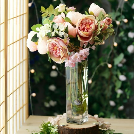 Efavormart Square Tall Glass Centerpiece Flower Vase For Wedding