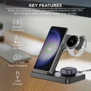 Merkury Innovations 3-in-1 Wireless Charging Station for Samsung Galaxy Phone, Watch & Buds – Foldable, Black