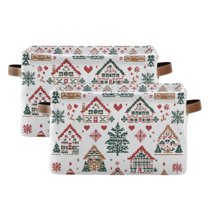 Yayeee 2 Pack Canvas Storage Basket with Handles for Shelves Fabric Bins Closet Organizer, Beige Nordic Christmas House