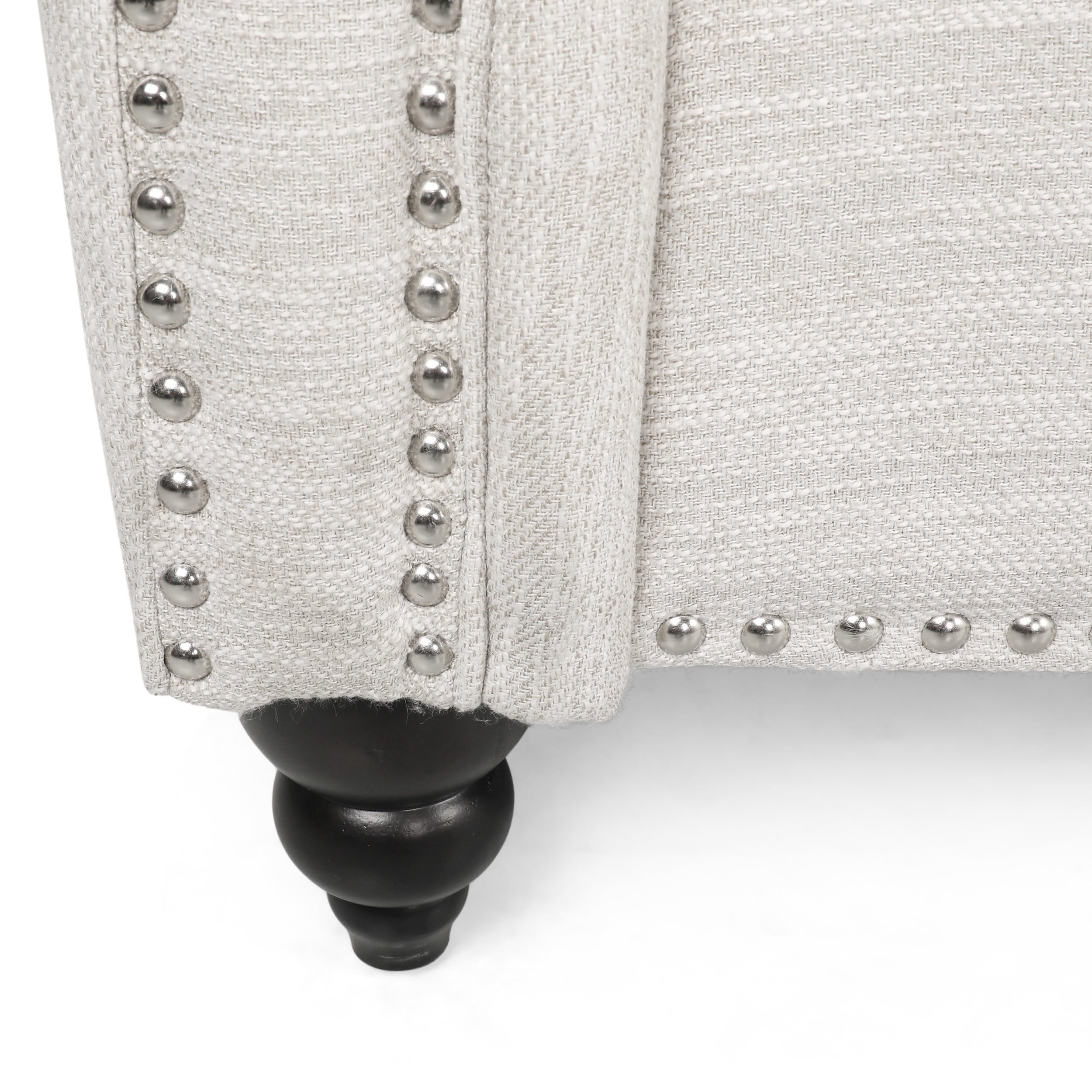 Noble House Viewland Fabric Pillowback 3 Seater Sofa with Nailhead Trim, Beige and Dark Brown