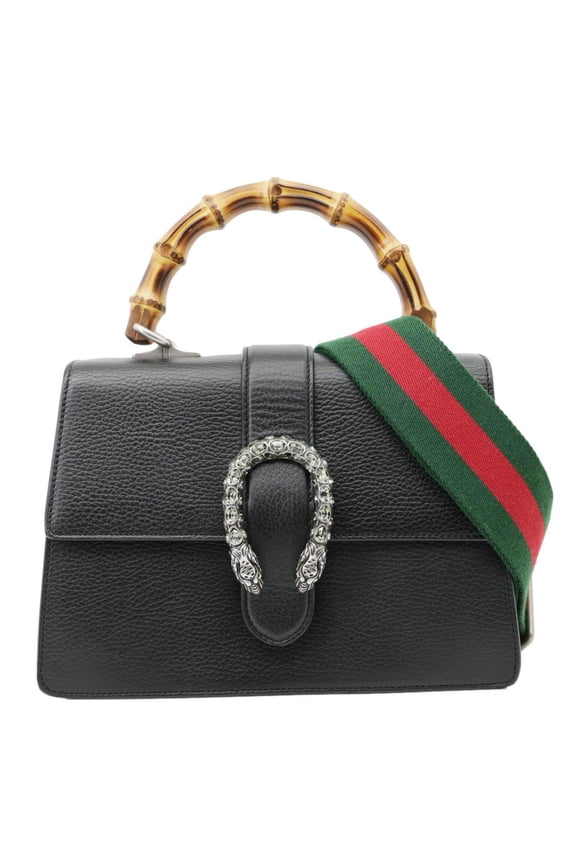 Pre-Owned Gucci Dionysus Bamboo Medium Leather Top Handle Shoulder Bag Black 448075