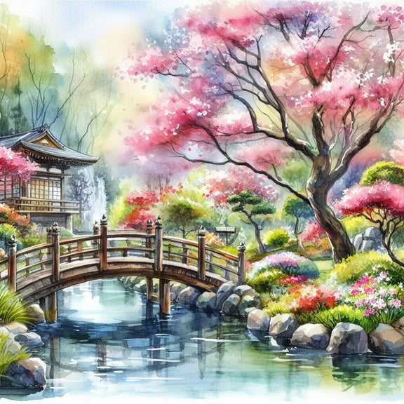 Watercolor Japanese Pond II - 12" x 18" Art Print Wall Decor