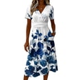 thumbnail image 3 of Summer Dresses for Women, V-Neck Short Sleeve Elastic Waist A-Line Casual Cocktail Dress Sky Blue L, 3 of 4