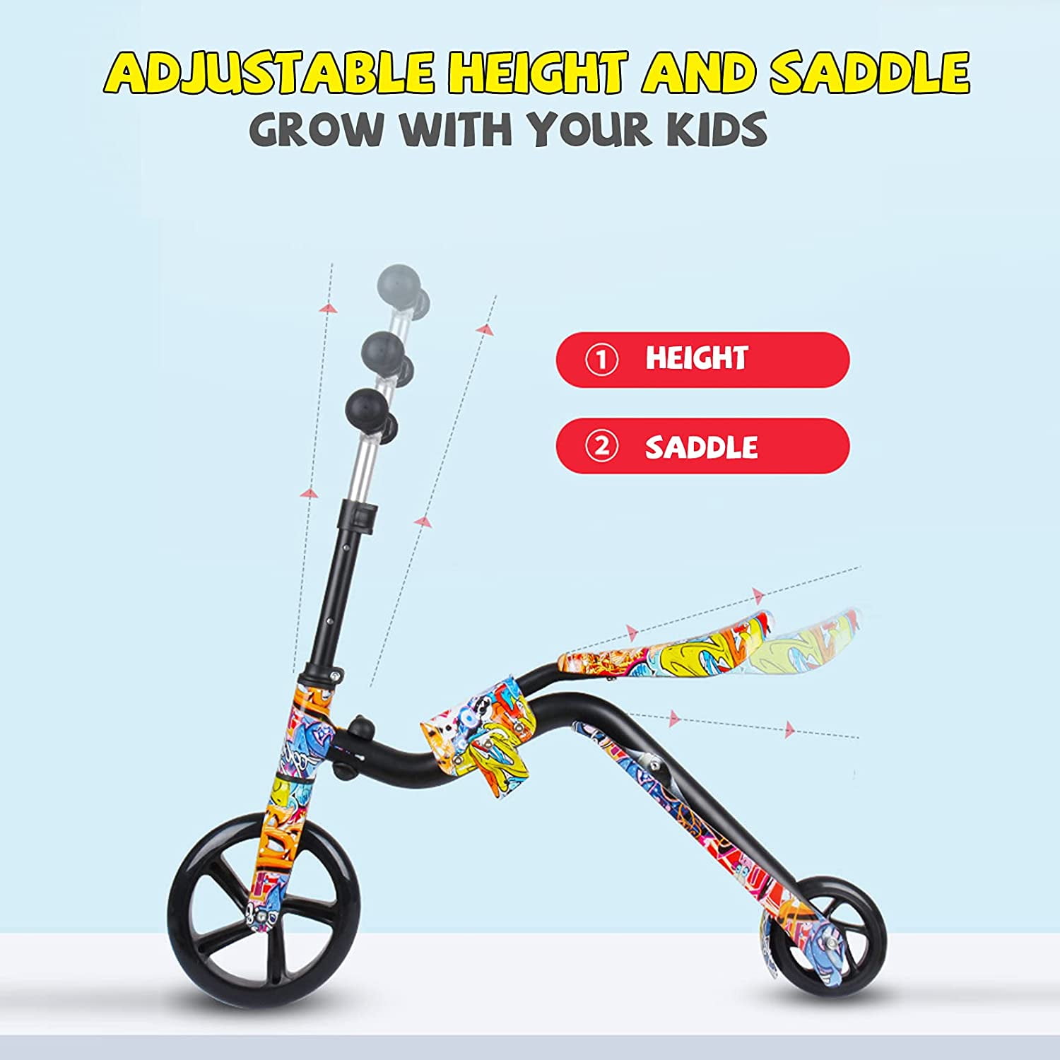 Trottinette 2 en 1 et Draisienne pour Enfants Trottinette a Grandes Roues Pliable pour Tout Petits de 3 a 12 Ans avec Hauteur et Siege Reglables