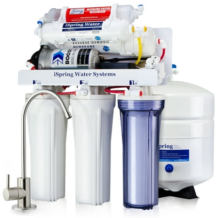 iSpring Reverse Osmosis Water Filter System w/ Booster Pump and Alkalina Mineral Stage - 75GPD WQA Gold Seal Certified 6-stage