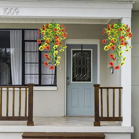 Amketima Outdoor Artificial Hanging Flowers Lifelike Fake Plants Pansy for Courtyard Garden Decoration 29.52 Inch UV Resistant No Maintenance