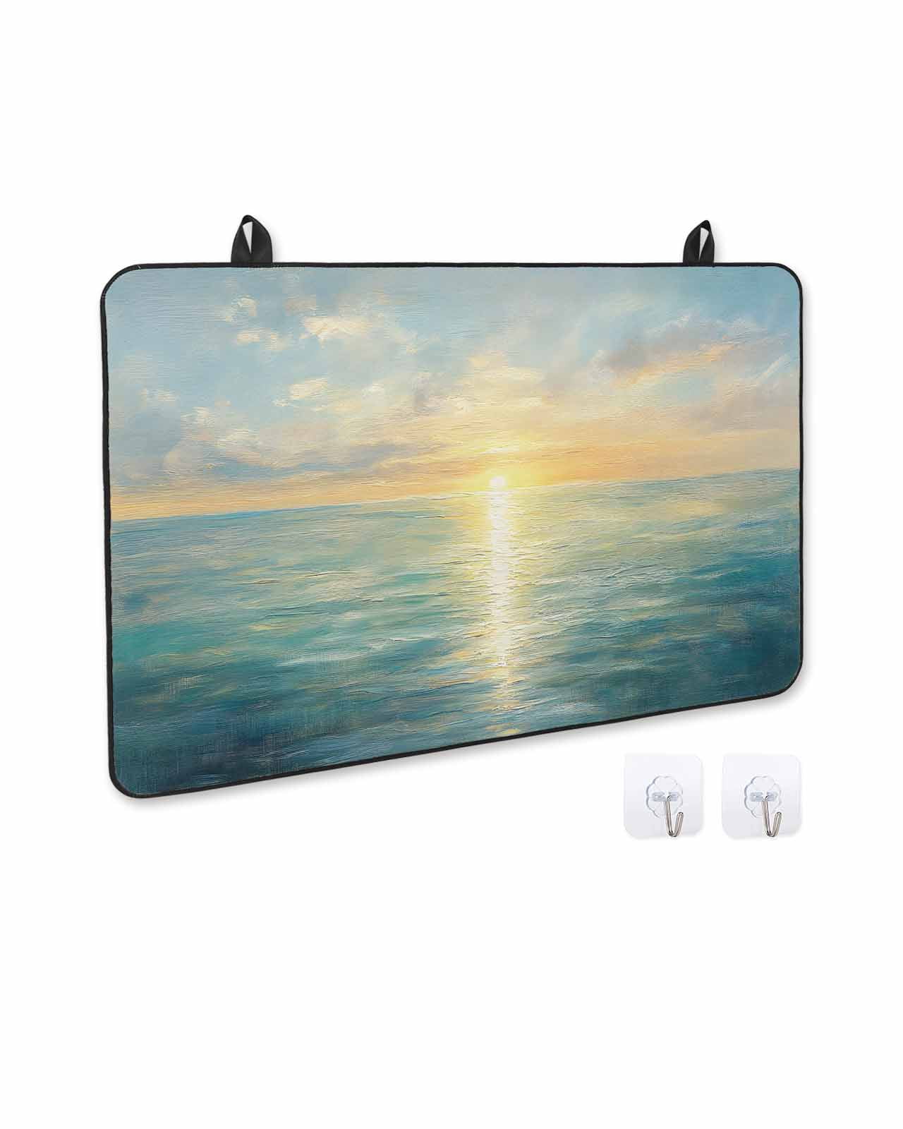 nqOlkjepod Large Induction Cooktop Protector Mat 24"x21", Sunset Ocean Stove Top Covers for Electric Stove, Natural Abstract Sea Oil Painting Art Stove Burner Cover Mats, Glass Top Stove Cover