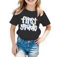 thumbnail image 1 of T-shirt à Manches Courtes pour Préadolescentes, Haut Décontracté à Imprimé de Dessins Animés, Col Ras du Cou pour l'École, Vêtements pour Enfants, Noir, Taille 10-11T, 1 of 4