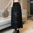 thumbnail image 2 of EHRWE Skirts For Women Lightweight Sequin Feather Warm Midi Skirt With Back Split Elastic Waistband Skirt For Party, 2 of 5