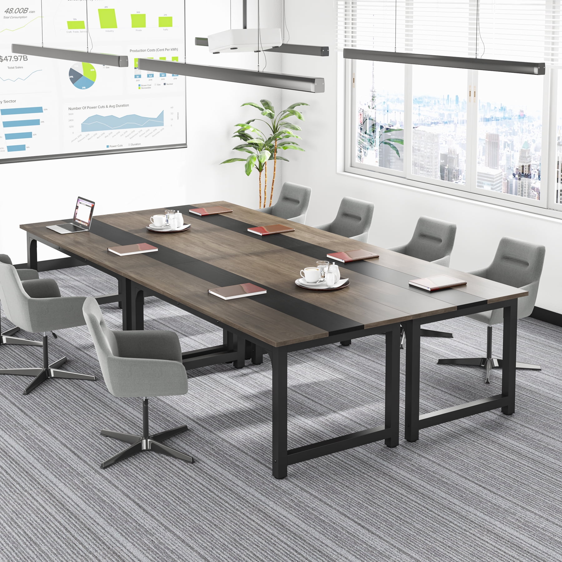 Tribesigns 63” Executive Desk, Large Office Computer Desk with Thicken Frame, Modern Simple Workstation Business Furniture for Home Office, Vintage Grey/Black