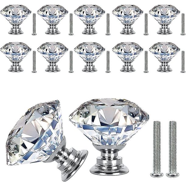 Perillas de puerta de cristal de 30 mm con tornillos, juego de 12 perillas de gabinete de cristal transparente y base de aleación de plata, manijas de perillas de cajón decorativas XianweiShao 8390614520707