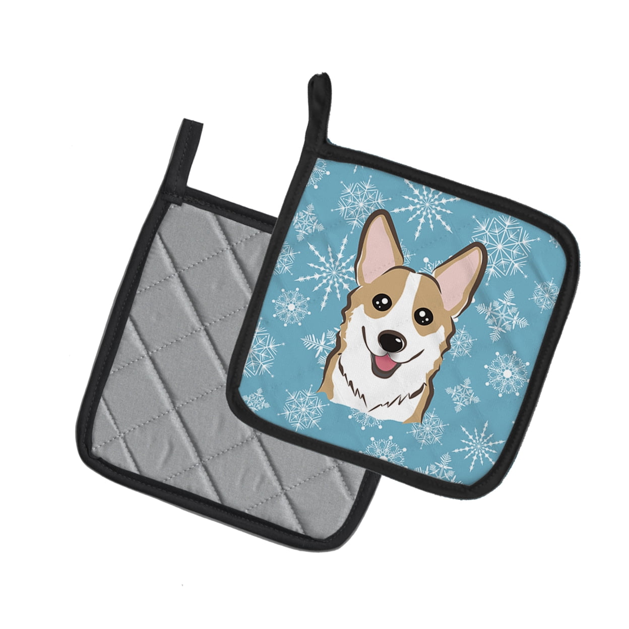 Carolines Treasures BB1687PTHD Snowflake Sable Corgi Pair of Pot Holders 7.5HX7.5W multicolor