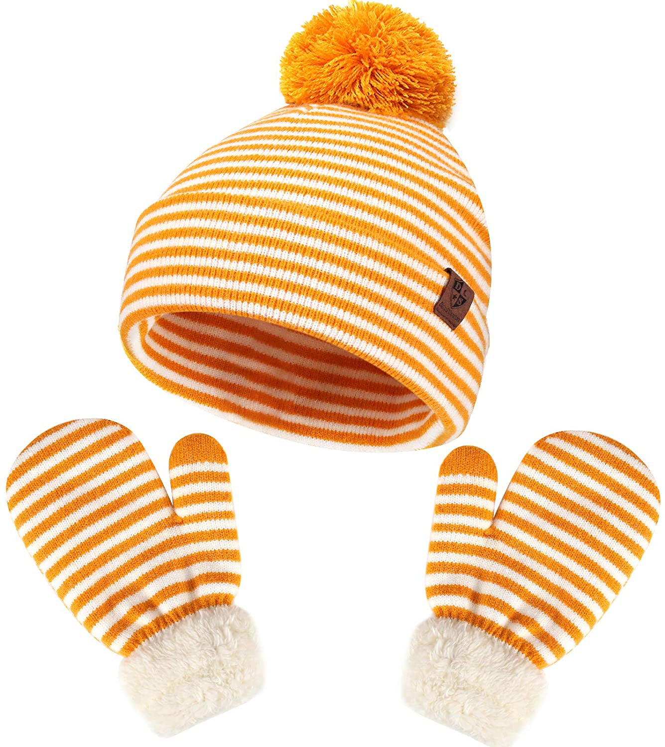 Baby Boys Girls Fleece Hats and Mittens Set Toddler Gloves Warm Fleece Winter Hat 