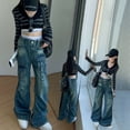 thumbnail image 4 of Otqutp Girls' Jeans Casual Elastic Waist Straight Leg Denim Pants Y2k Cargo Jeans Teen Girls Plus Size clothing with Multi Pockets, 4 of 5