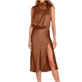 thumbnail image 1 of Bowake Robes d'Invité de Mariage pour Femmes Col Montant Sans Manches Robe Formelle en Satin Fendue Midi Robe de Cocktail, 1 of 6