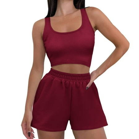 

JDEFEG Knee Skin Swim Suit Women s 2 Piece Casual Set Sleeveless Halter Top and Drawstring Shorts Sweatshirt Summer Casual Sportswear 2023 Bra Size Bathing Suits Brown Size L