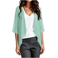 thumbnail image 6 of Hesxuno Short Sleeve Cardigans for Women Lightweight Chiffon Beach Cover Ups Solid Puff Sleeve Cardigan Boho Summer Beach Open Front Tops Green M, 6 of 7