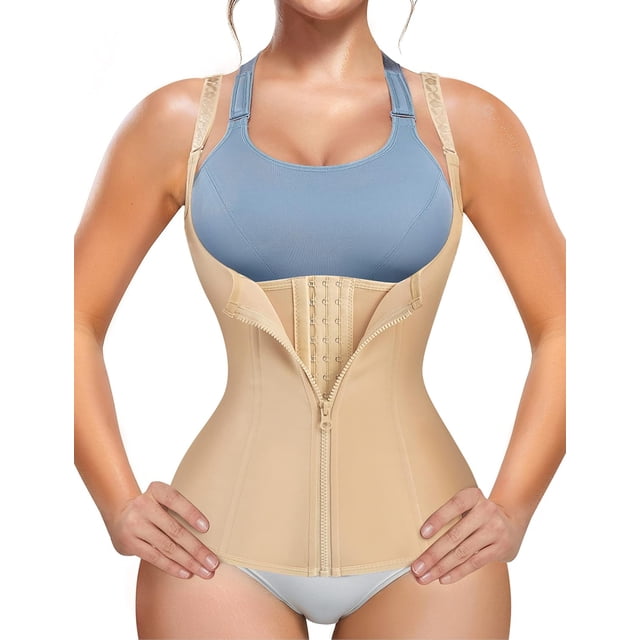 Women Waist Trainer Corset Tummy Control Zipper Vest Workout Body Shaper Cincher Tank Top with Straps