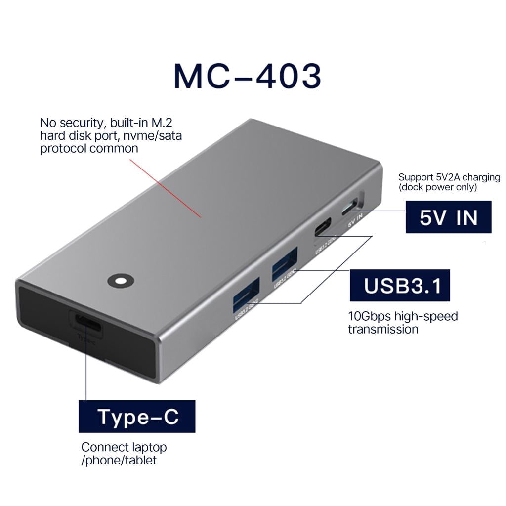 Tizuqe M.2 UsbC Hub TypeC Adapter 4K60Hz HDMIcompatible PD100W Power Delivery USB 10Gbps Splitters Docking Station