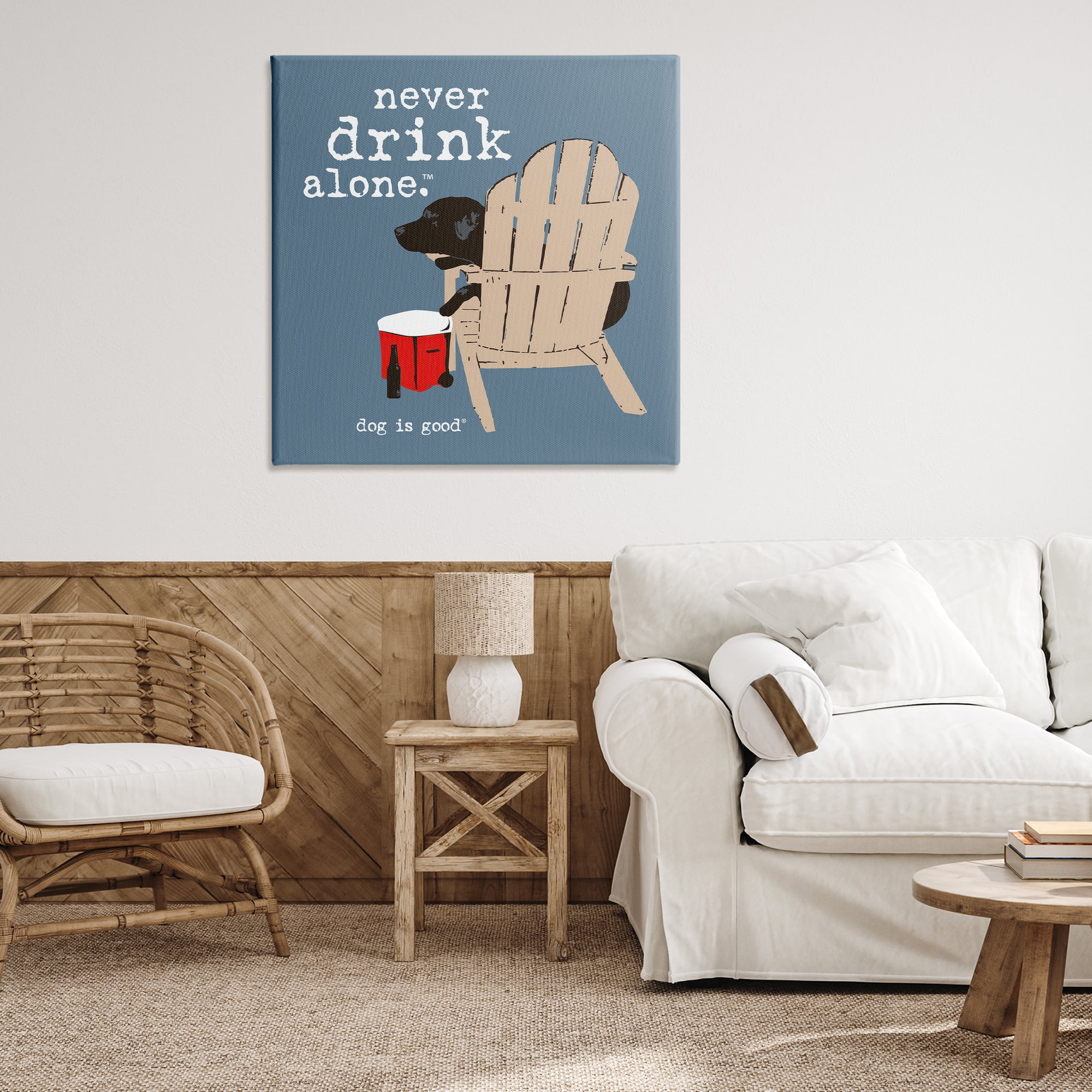 Stupell Industries Never Drink Alone Phrase Animals Painting Wrapped Canvas Art Print Wall Art, 36 x 36