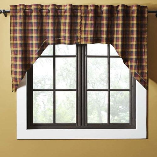 Loon Peak Drancy Check Lined Swag Kitchen Curtain Set Of 2