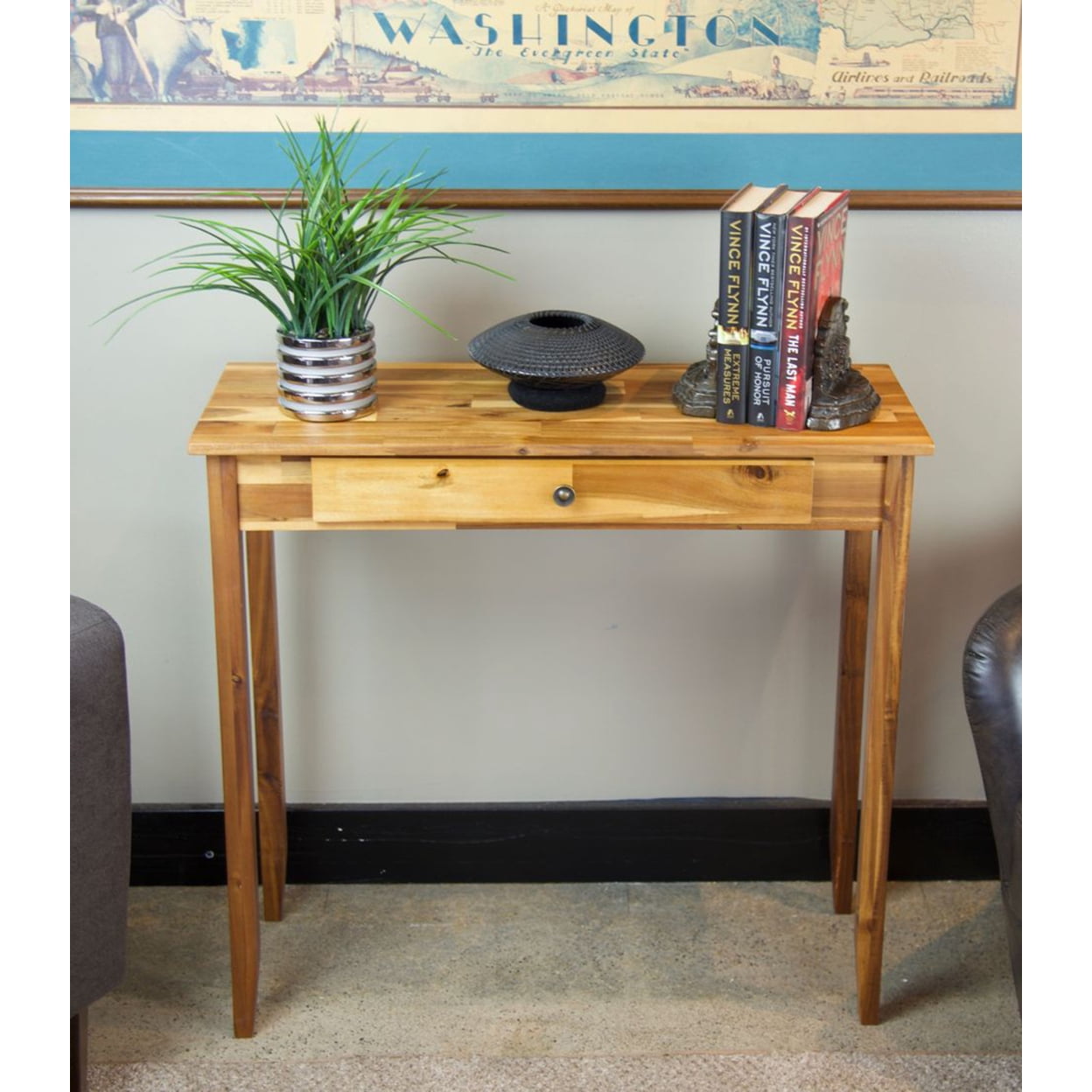Casual Contemporary Living Solid Acacia Console Table with Drawer- Natural