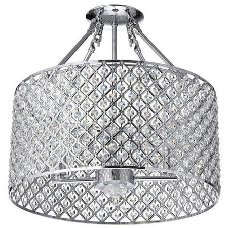 Marya 4 Light Chrome Round Shade Crystal Semi Flush Mount Chandelier Ceiling Fixture Beaded Drum Shade