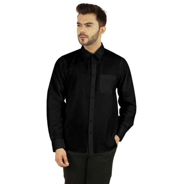 Bestman Long Sleeve Cotton Flex Shirt For Mens Button Downt W/ Patch Pocket Office Wear