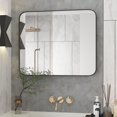 thumbnail image 3 of Black Metal Framed Bathroom Mirror for Over Sink 24 * 32" Vanity Rounded Rectangle Wall Mirror Wall Mounted Home Decor (Hangs Horizontally or Vertically), 3 of 9