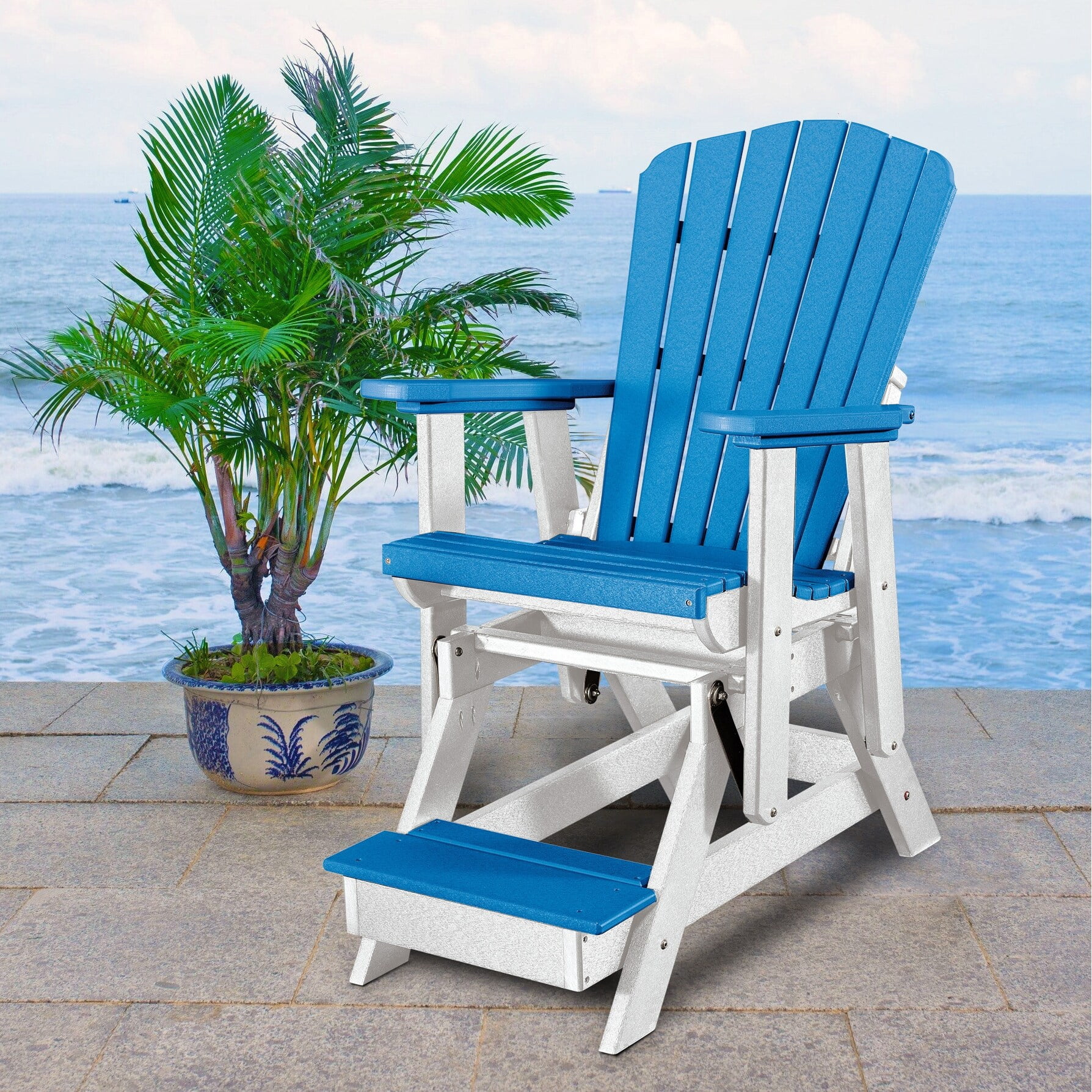 OS Home and Office Model Fan Back Balcony Glider Made in the USA- Blue, White