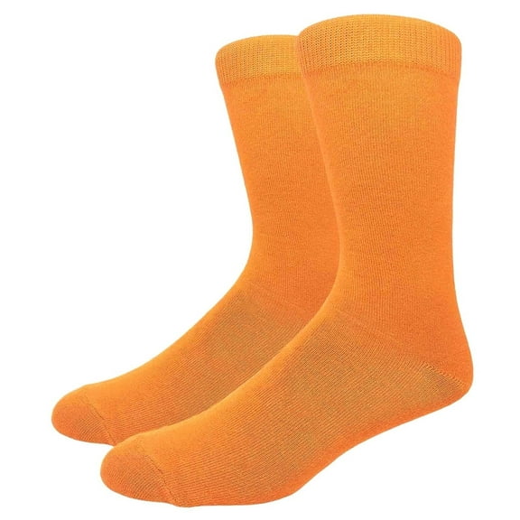 Solid Color Crew Cotton Dress Socks - Tangerine