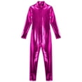 thumbnail image 3 of iiniim Girls Long Sleeve Shiny Metallic Jumpsuit Dance Gymnastics Leotard Bodysuits Unitard Dancewear Hot Pink 8-10, 3 of 6