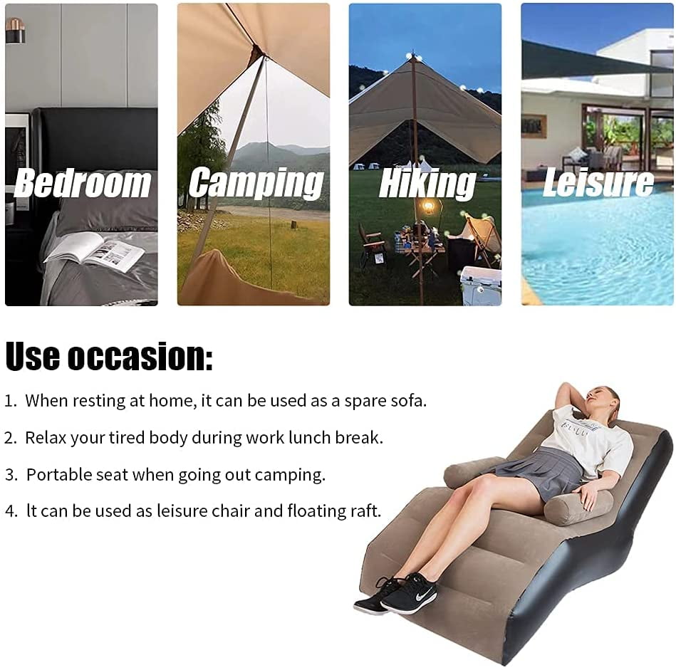 Wallfire Inflatable Deck Chair with Air Pump, Foldable Lounge Chair for Bedroom and Living Room, Indoor Sofa Lounge with Handrails, Living Room, Bedroom, Office,Travel, Camping