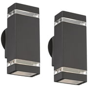 Possini Euro Design Skyridge Modern Outdoor Wall Light Fixtures Set of 2 Bronze Up Down 10 1/2" Clear Glass for Post Exterior Barn Deck