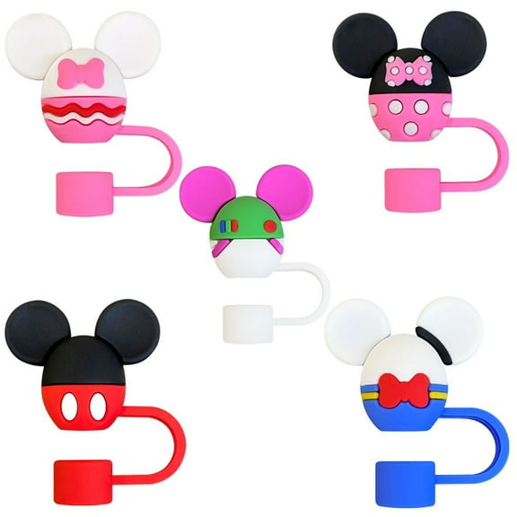 5Pcs Mickey Straw Cover Cap for Stanley Cup 40oz/30oz Tumbler, 10mm Reusable Cute Drinking Straw Topper Accessories, Portable Protector Plugs Decorations Gifts for Kids Party Favors