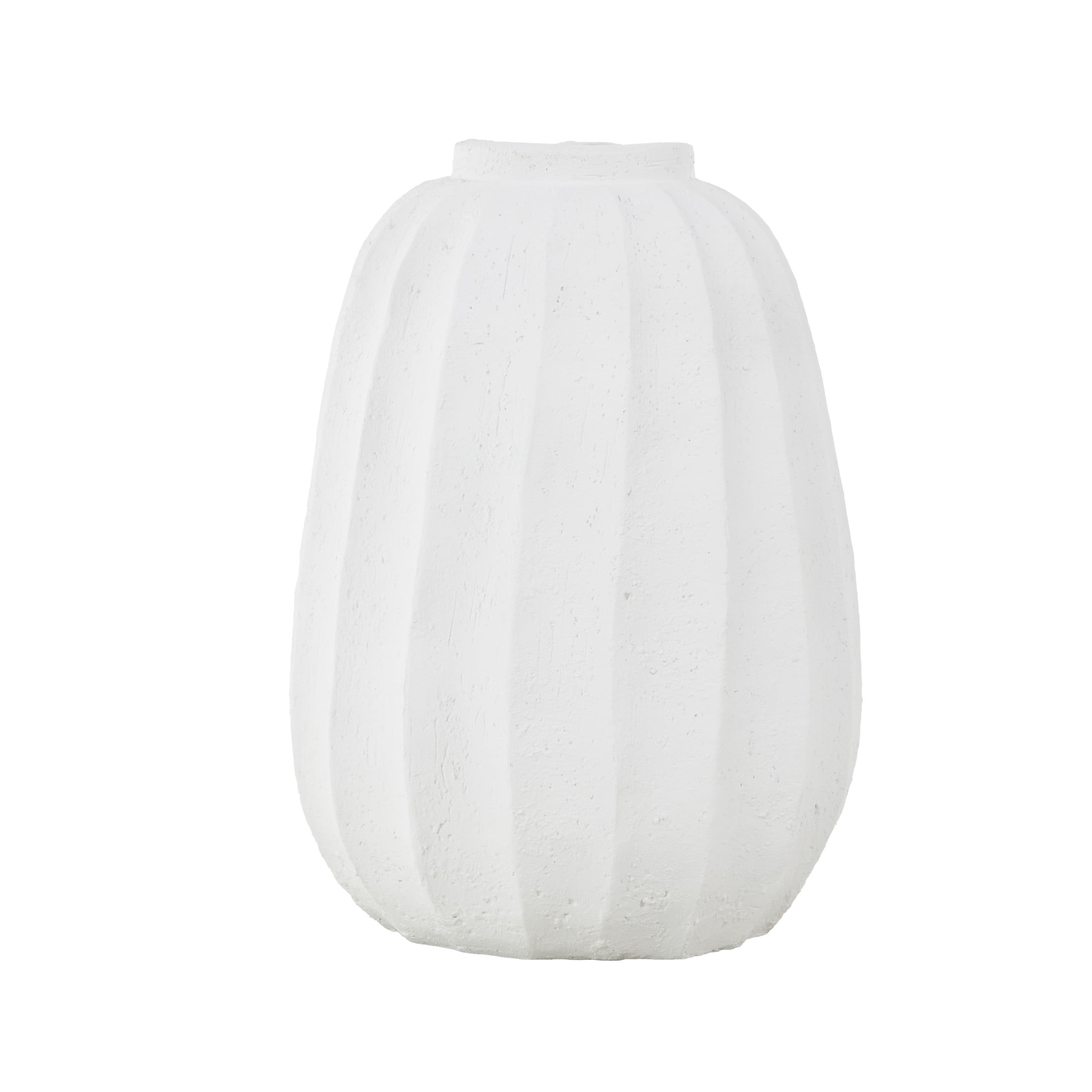 DecMode 23" Wide White Magnesium Oxide Vase with Carved Grooves