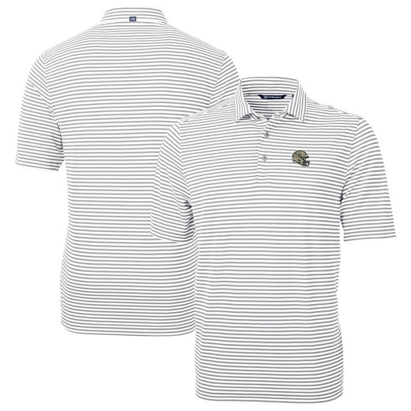 Men's Cutter & Buck  Silver New Orleans Saints Helmet Virtue Eco Pique Stripe Recycled Polo
